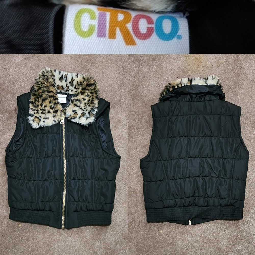 Kids Black & Cheetah Puffer Vest Sz Sm 5/6